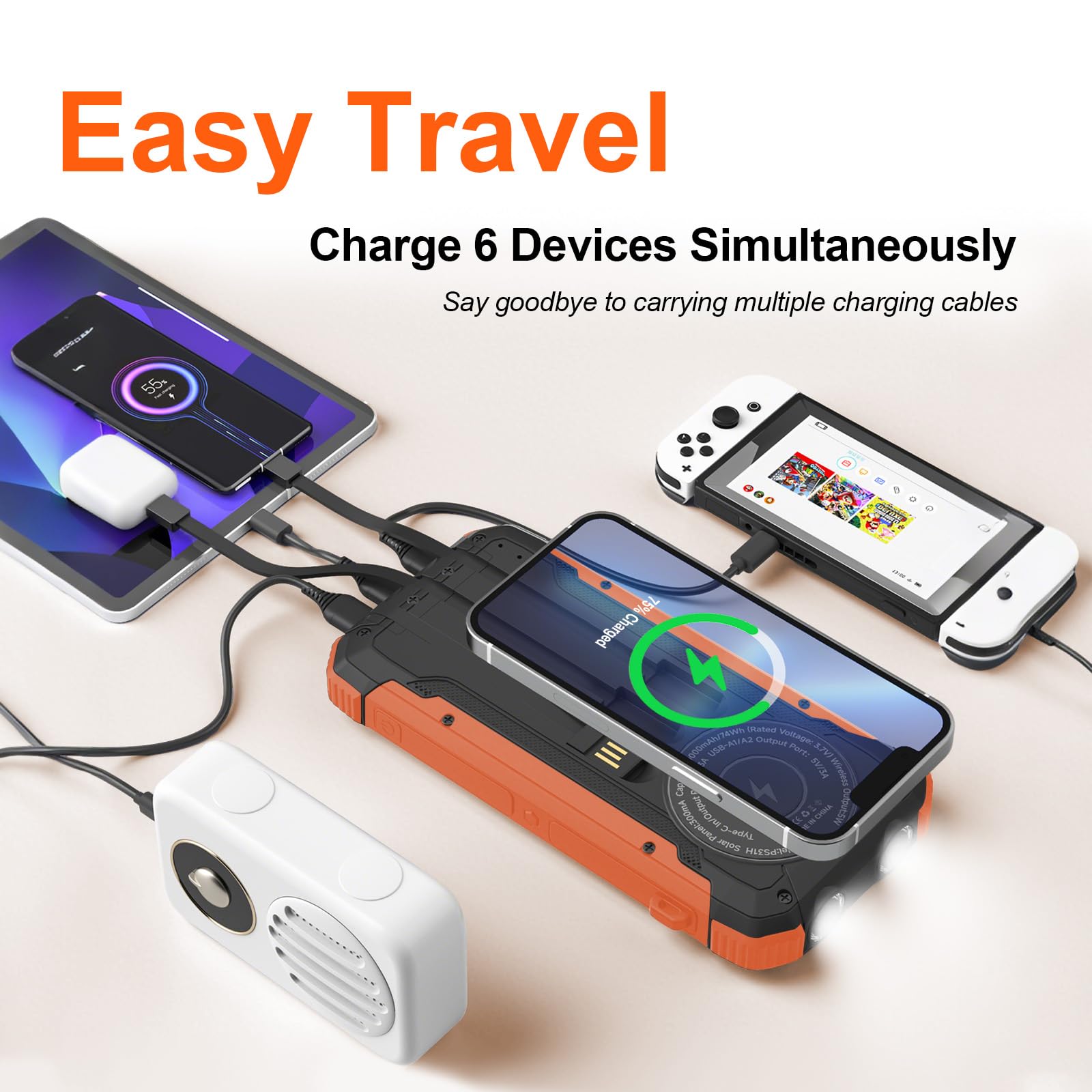 Amazon.com: ERRBBIC Solar Charger Power Bank 20000mAh, Portable